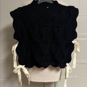 MABLE Black Sweater Vest with Cream Ties